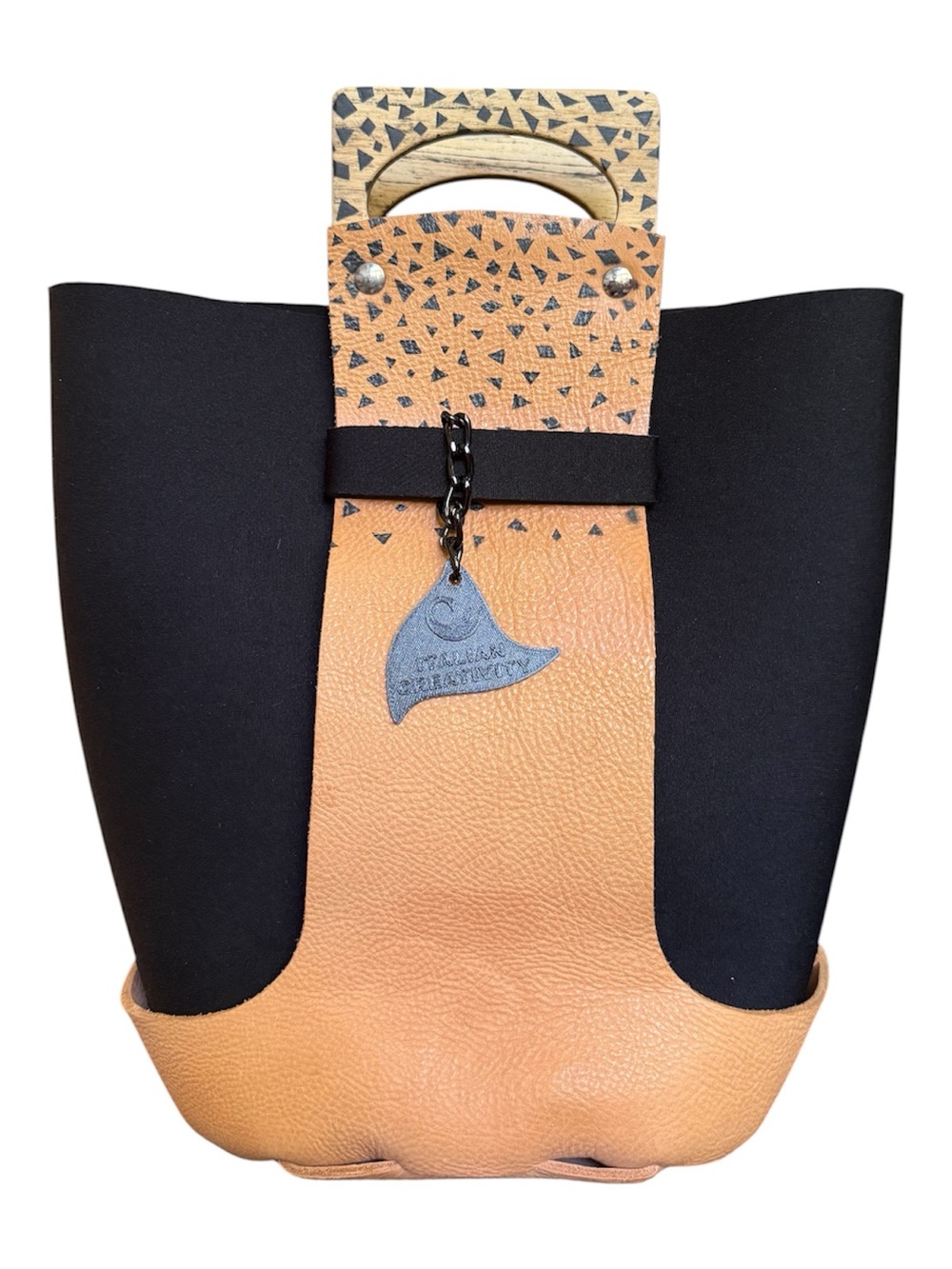 Structured Two-Tone Black and Tan Women’s Tote
